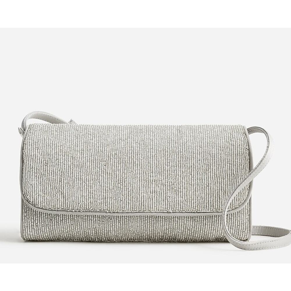 J.Crew FLORENCE Convertible Clutch with Beads Evening Bag in Beaded Silver NWT